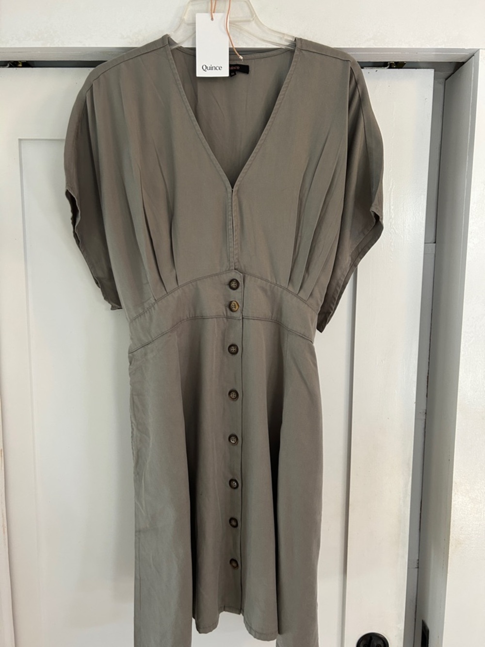 Quince Olive V-Neck Button-Front Dress